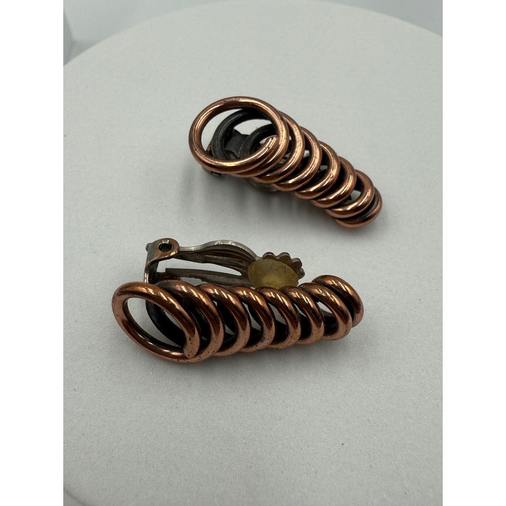 Renoir Vintage Copper Clip On Earrings Mid Century Modern Coiled Ribbed Spiral